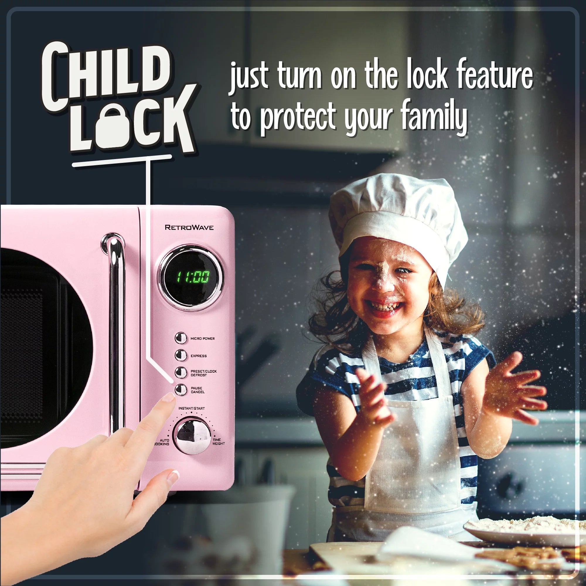 Nostalgia Retro Microwave for Countertop 0.7 cu ft Vintage Microwave, Pink