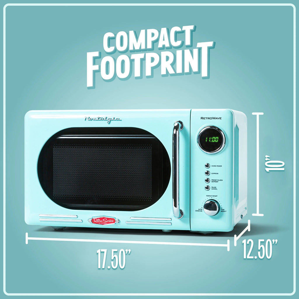 Nostalgia Retro Compact Countertop Microwave Oven, 0.7 Cu. Ft. 700-Watts with LED Digital Display, Child Lock, Easy Clean Interior, Aqua