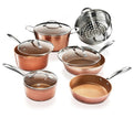 Gotham Steel Hammered Collection Pots and Pans Set, 10-Piece Premium Cookware Set with Nonstick Coating, Dishwasher and Oven Safe, Copper