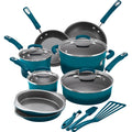 Rachael Ray 15-Piece Nonstick Pots and Pans Set/Cookware Set, Marine Blue