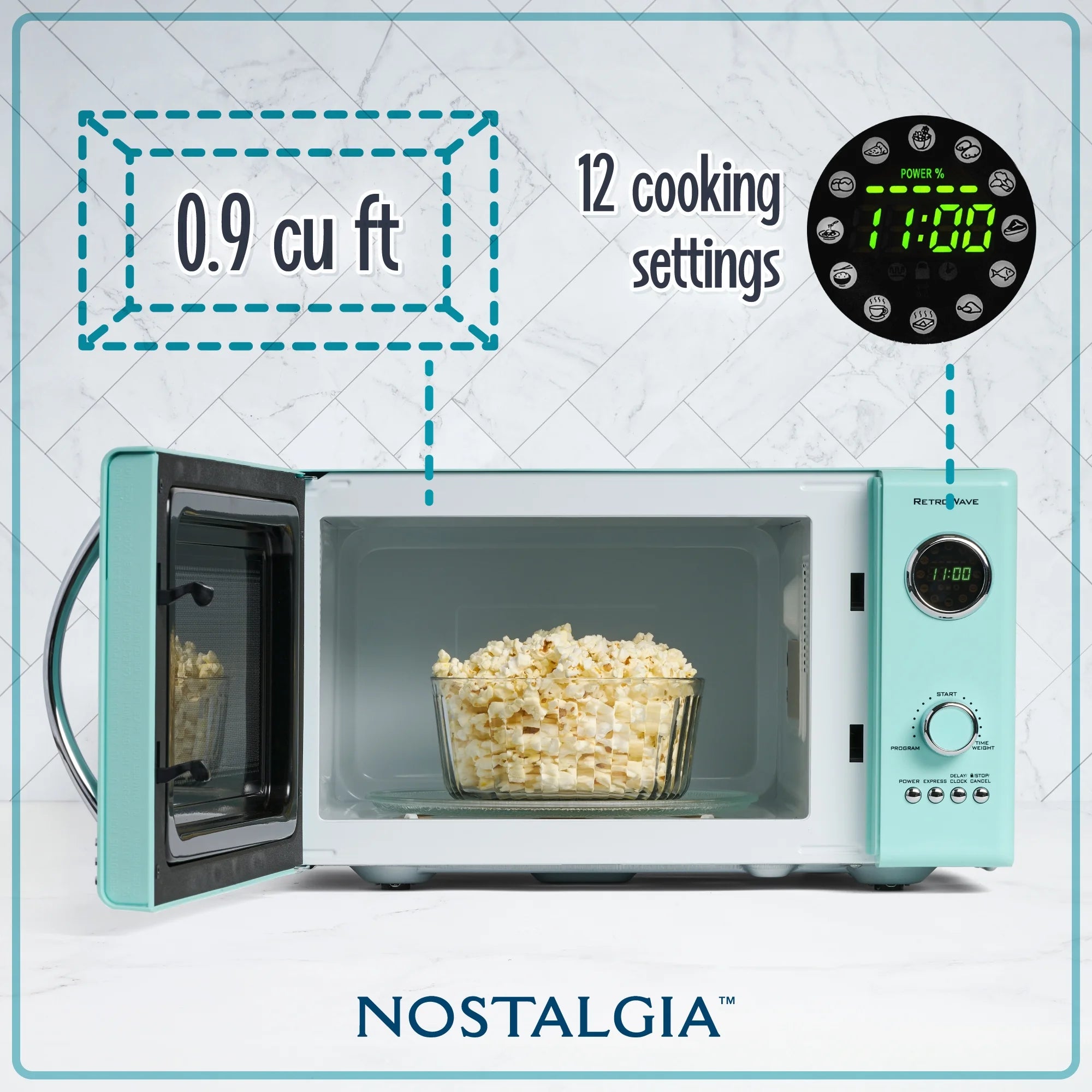 Nostalgia Retro Microwave for Countertop 0.9 cu ft Vintage Microwave, Aqua